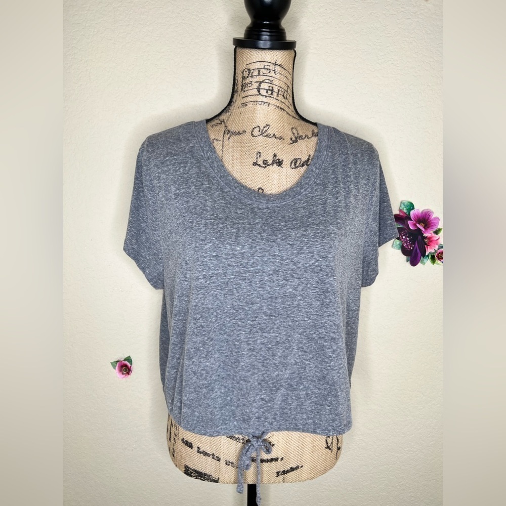 Aeropostale Drawstring Gray Adjustable Bottom Crop Top T Shirt Size XL